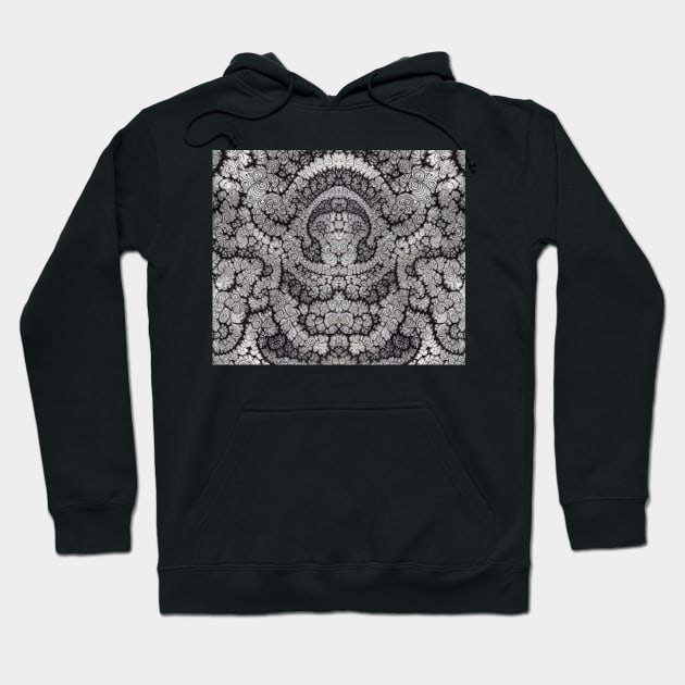 Grayscale Aesthetic Fractal Lion's Face - Black and White Abstract Artwork Hoodie by BubbleMench